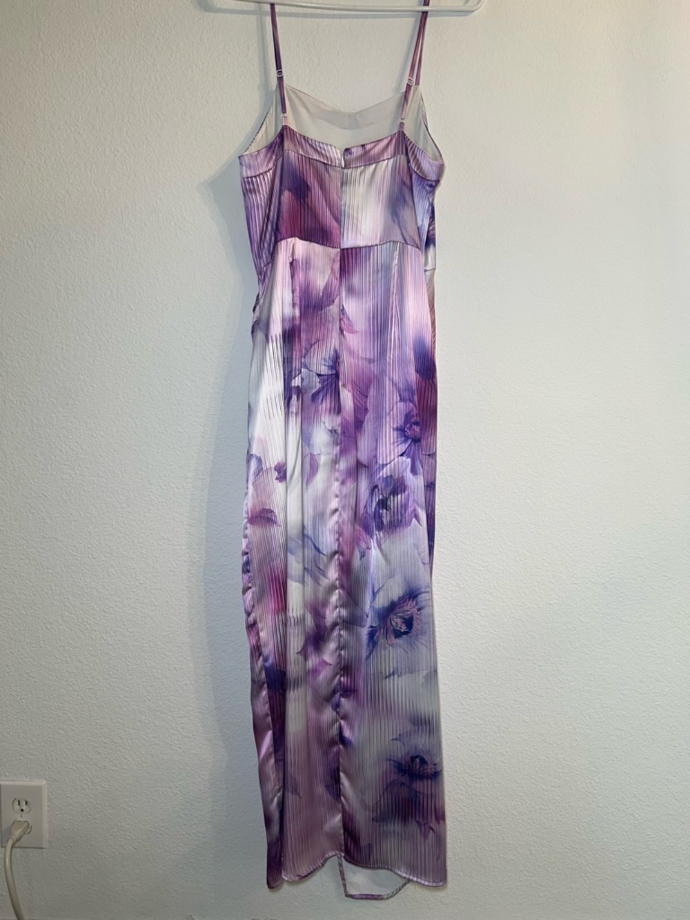 Express Satin Lavender Printed Sweetheart Sleeveless Ruched Maxi Dress MEDIUM - Picture 7 of 11